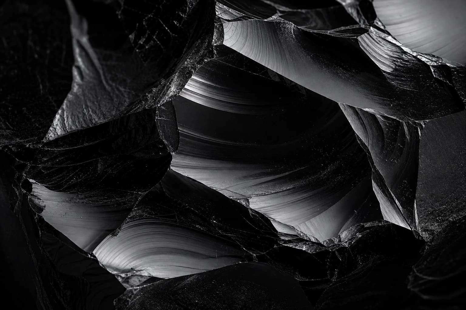 A close view of naturally fractured obsidian