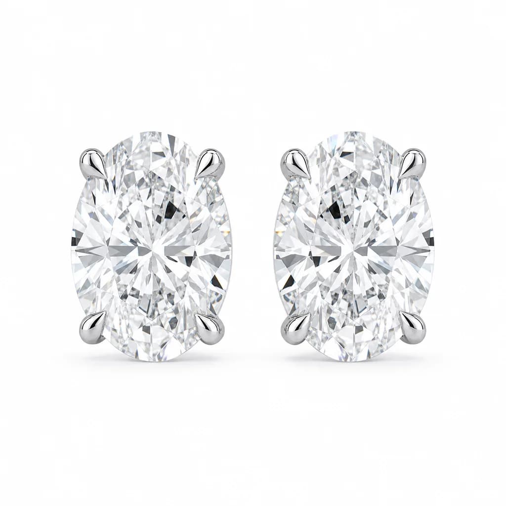 Front-facing matched pair of Dauntless oval diamond studs